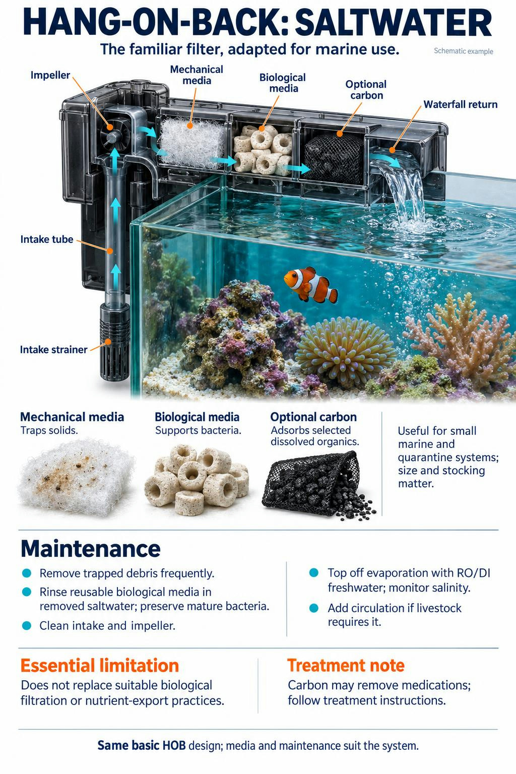 Hang-on-back filter used on a saltwater aquarium diagram